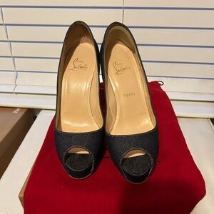 Christian Louboutin Peep-Toe Denim Pumps
